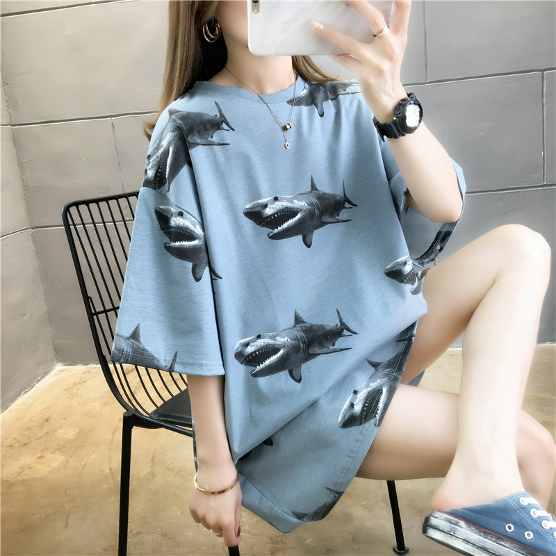 T-shirt round neck short sleeve printed wide