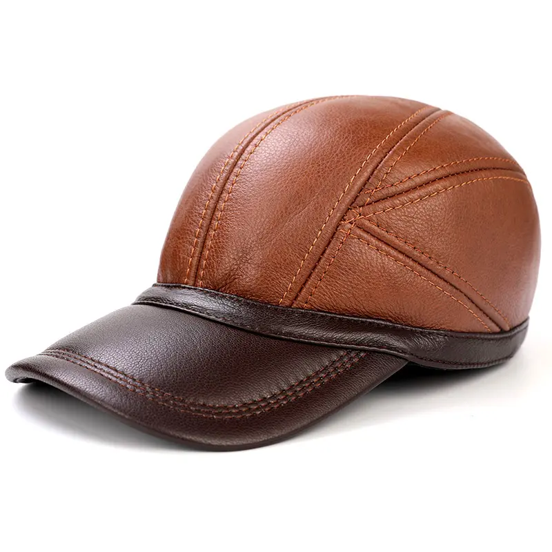 Men's Cap First Layer Leather Baseball Cap