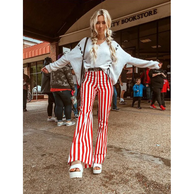 Loose casual printed flared trousers - Stripe