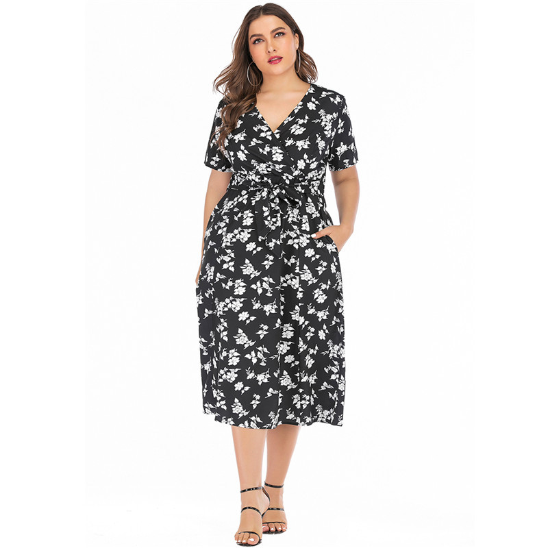 V-neck short sleeve bohemian beach skirt