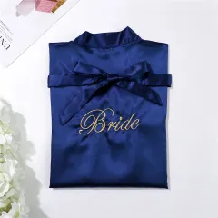 Bridal pajamas simulation silk nightgown - Navy - View 1