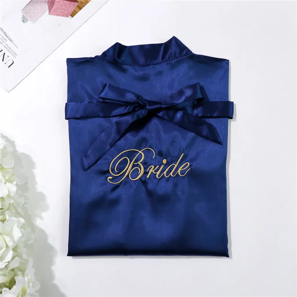 Bridal pajamas simulation silk nightgown - Navy