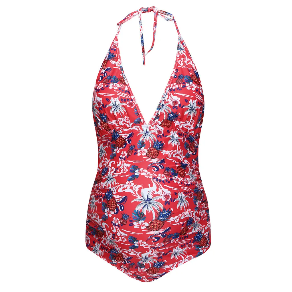 Printed Pink Conjoined Lady Maternity Swimsuit Swimsuit - Pink
