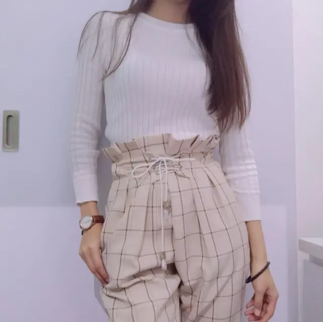 Casual lace up ankle loose harem cropped pants Apricot - Shop at LoveMi