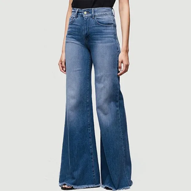 Slim fit flared trousers denim trousers Blue - Shop at LoveMi