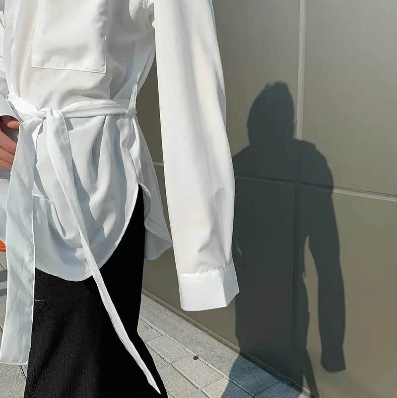 Men's belt design medium long shirt thin coat