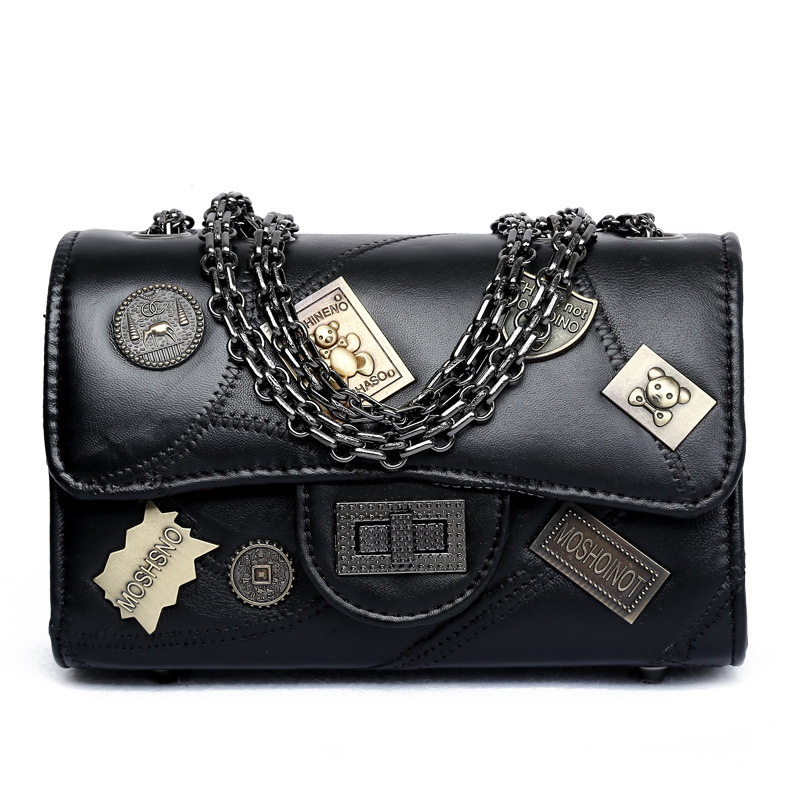 Fashion sheepskin splicing chain bag