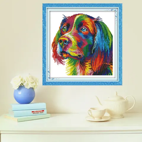 Cross Stitch Rainbow Dog Colorful Domestic Dog