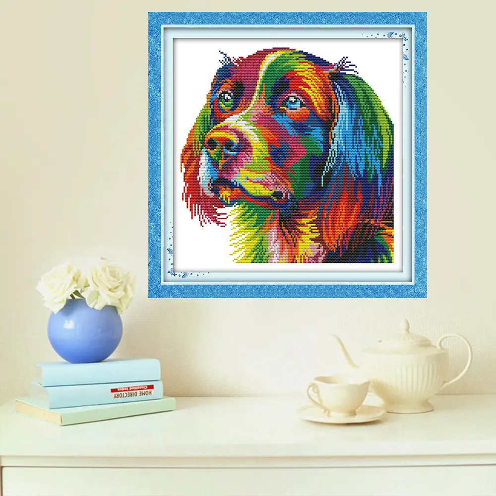 Cross Stitch Rainbow Dog Colorful Domestic Dog