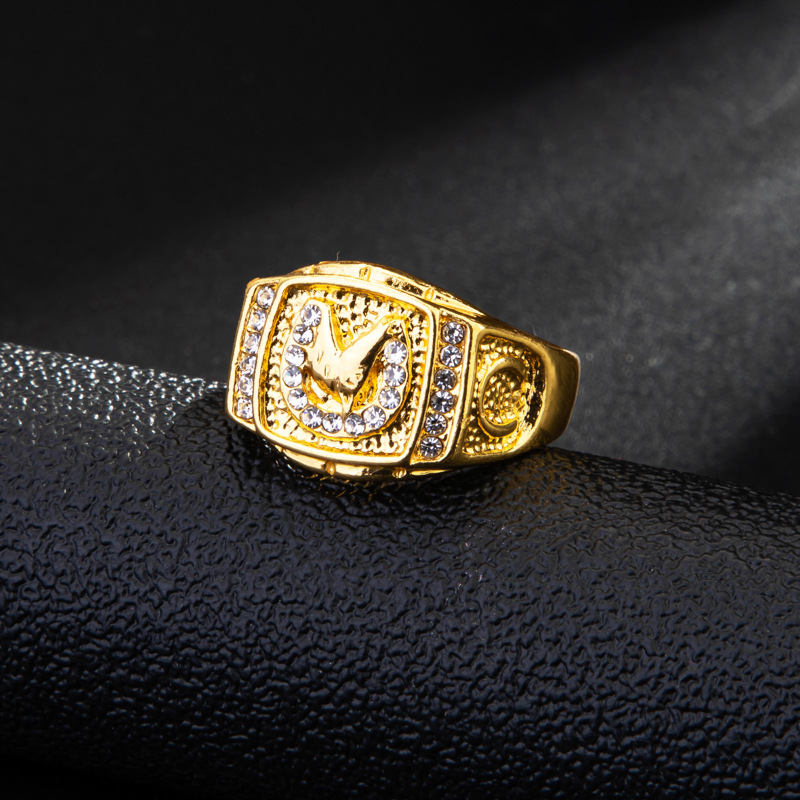 Gold silver diamond horse head men's ring