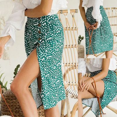 Printed loose single-breasted skirt