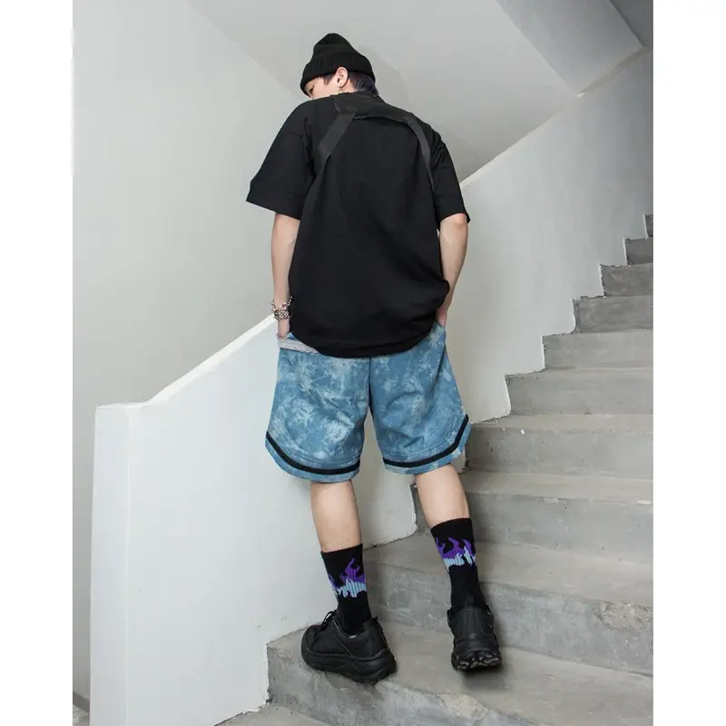 Bleach dyed men's denim shorts