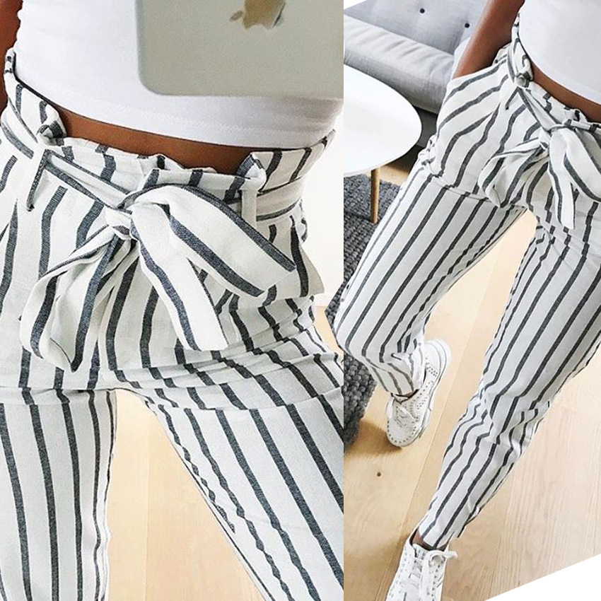 Lace-up striped fashion slacks