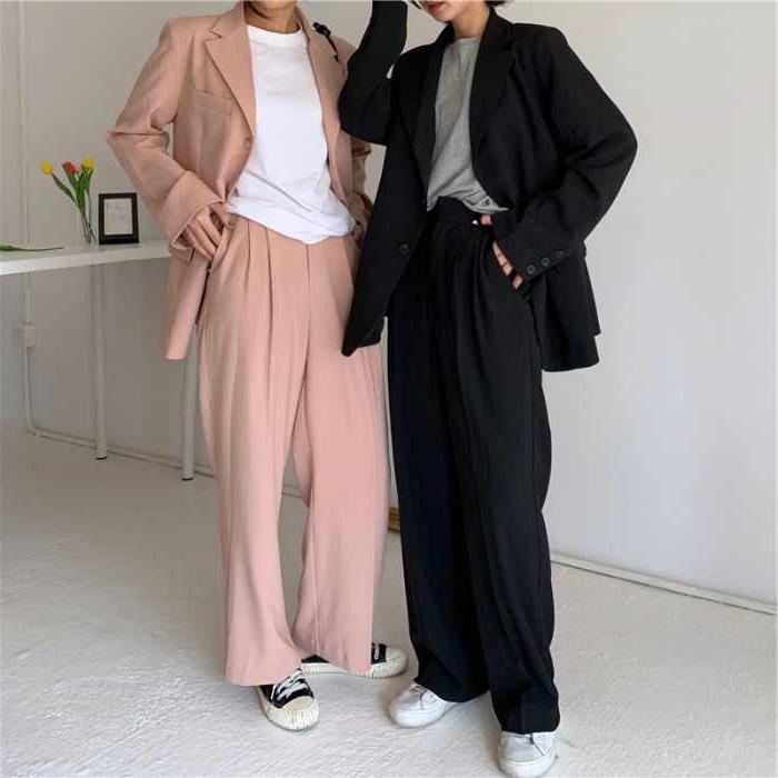 Autumn suit + drapery wide-leg pants