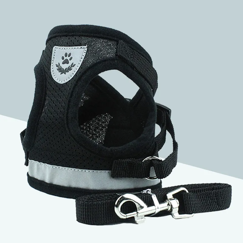 Pet Leash Breathable Mesh Chest Back - Black