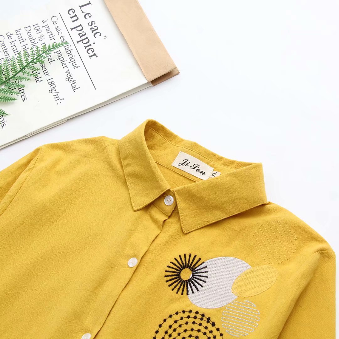 Women's long retro embroidered shirt