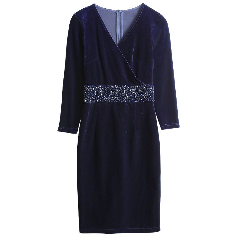 Slim-fit high-waist V-neck split step skirt