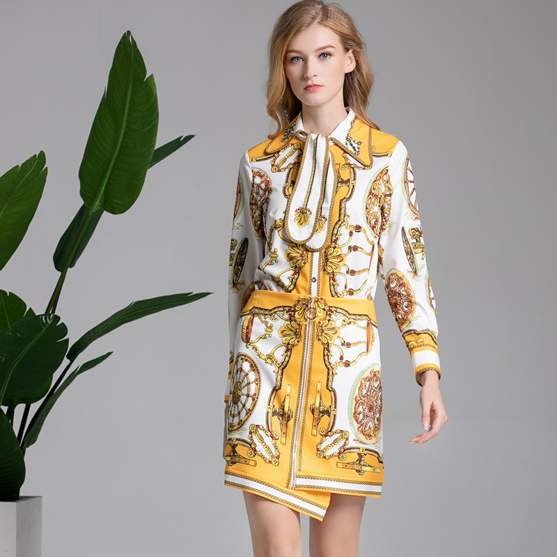 Long sleeve shirt irregular wrap hip skirt