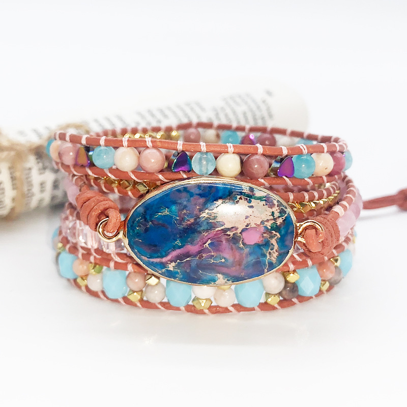 Natural stone multi-layer woven bracelet