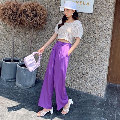 Purple wide-leg pants short two-piece top