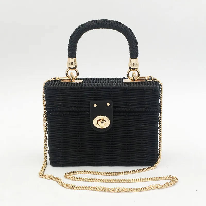 Xiaoxiangfeng spot messenger straw bag - Black