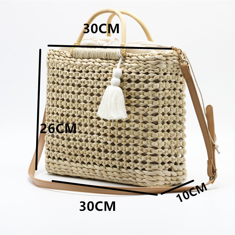 Hollow tassel woven straw bag