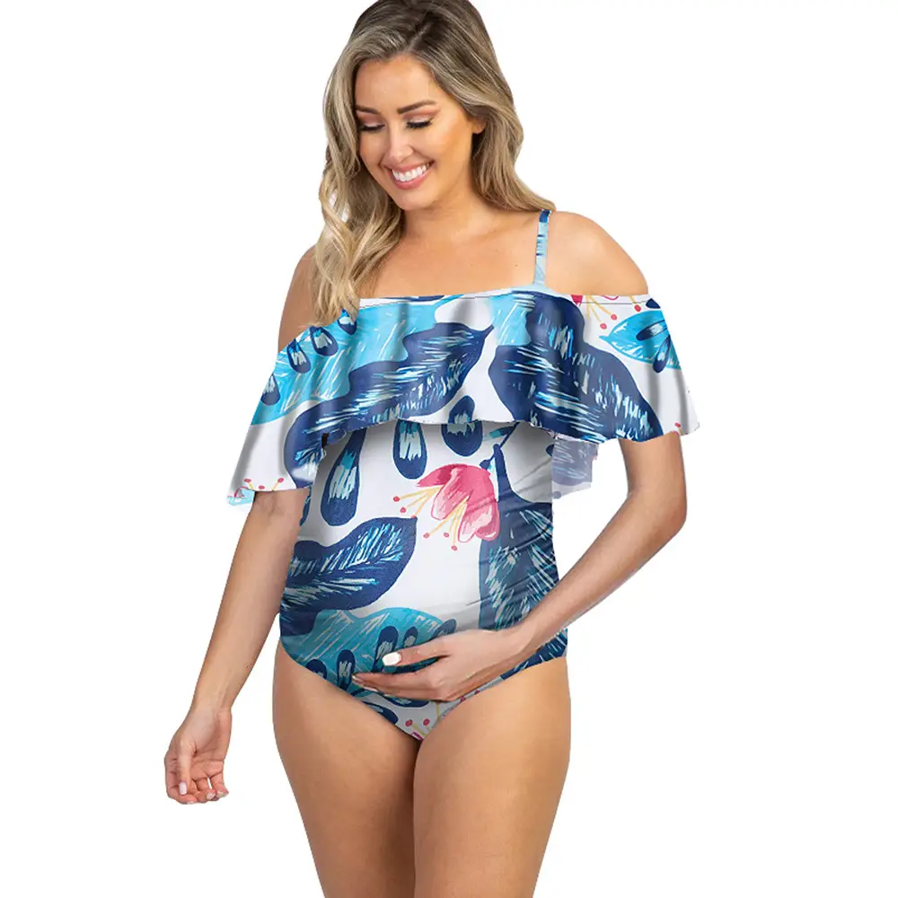 Maternity printed ruffled one-piece bikini