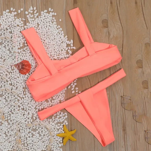 Solid color split bikini swimsuit Orange - Shop at LoveMi