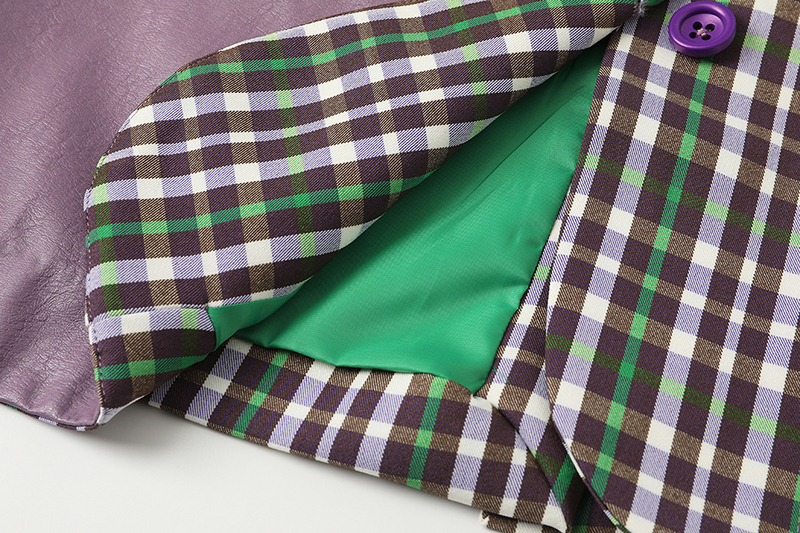 Women's check PU leather lace up jacket