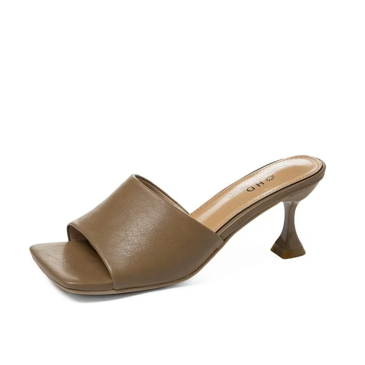 Flat drag high heel fish mouth slippers - Brown