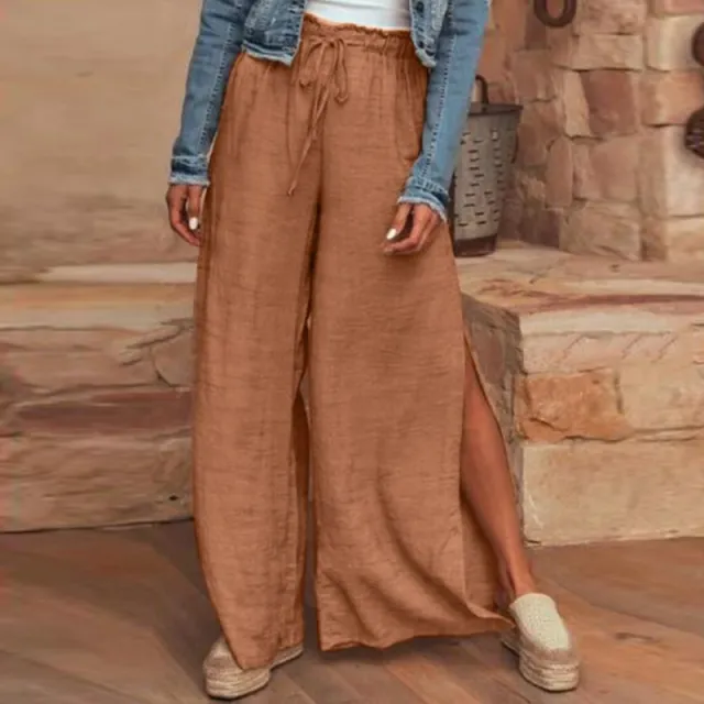 Cotton and linen loose plus size wide leg pants Khaki - Shop at LoveMi