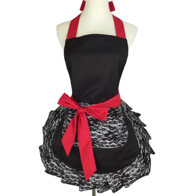 Black lace simple strap apron Black - Shop at LoveMi