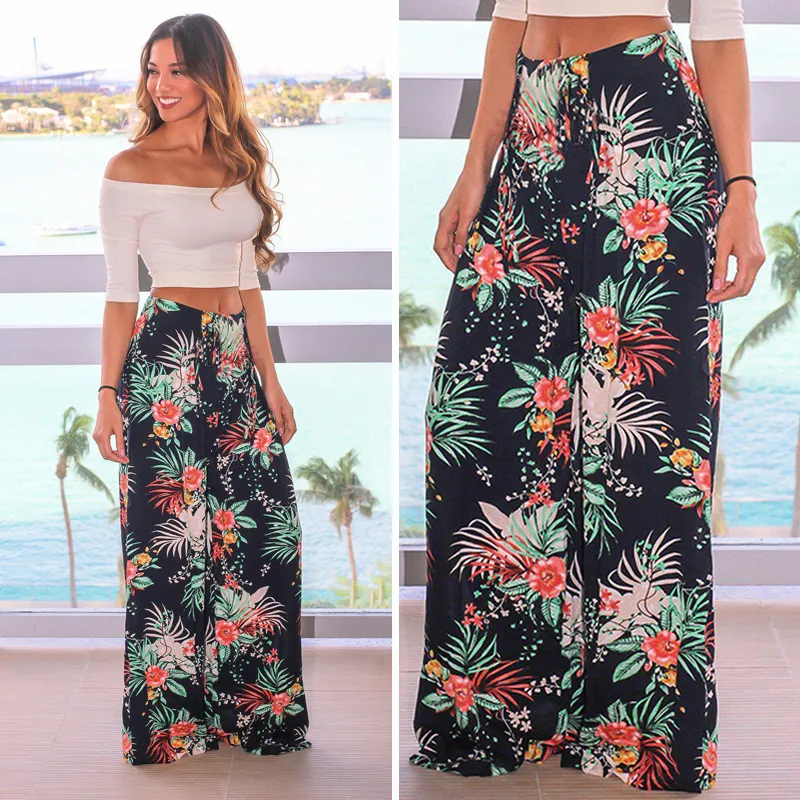 Women's summer printed wide-leg pants - Blue