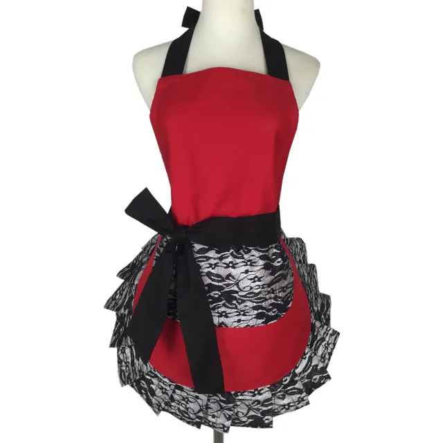 Black lace simple strap apron Red - Shop at LoveMi