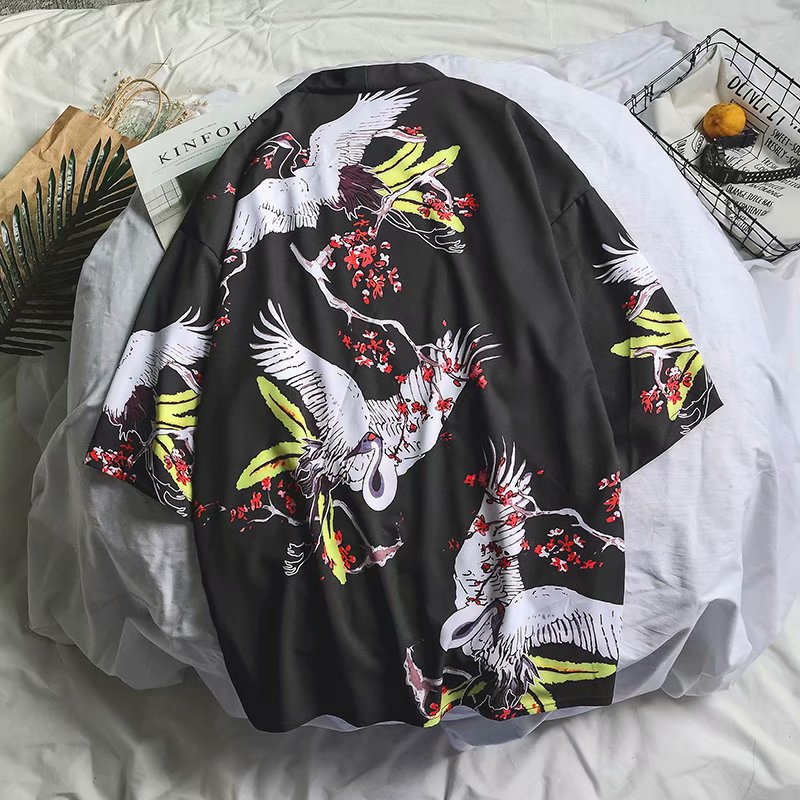 Men's Crane Print Kimono
