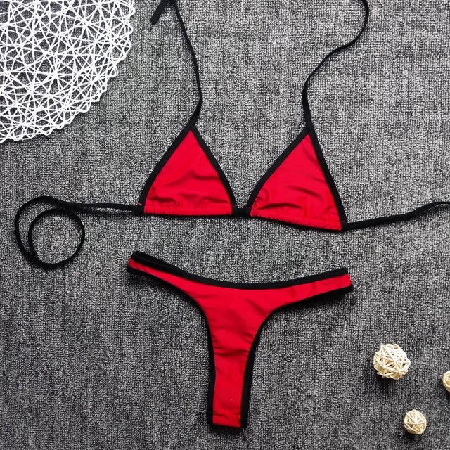 Three point contrast bikini Red - Shop at LoveMi
