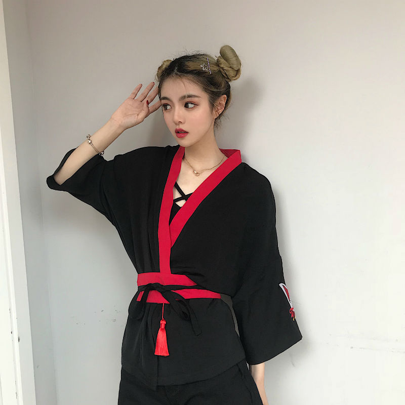 Women's embroidered loose kimono cardigan