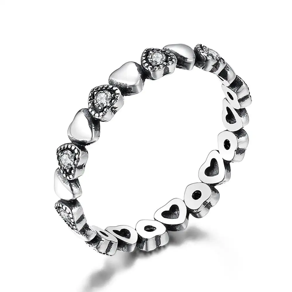Women's Sterling Silver Ring with diamond zircon heart ring tail ring