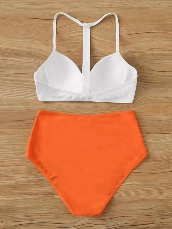 Solid white and orange bikini set