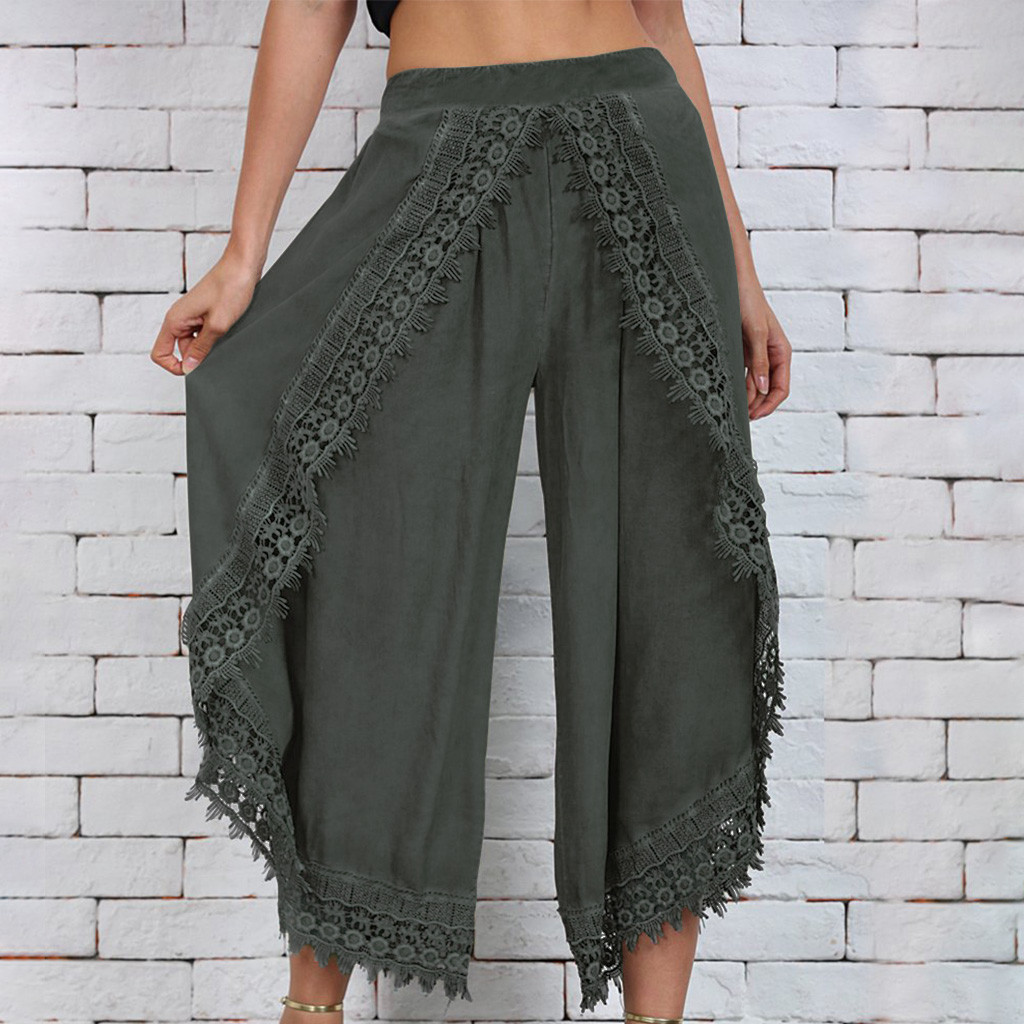 Lace fashion wide leg pants Army Green - Shop at LoveMi