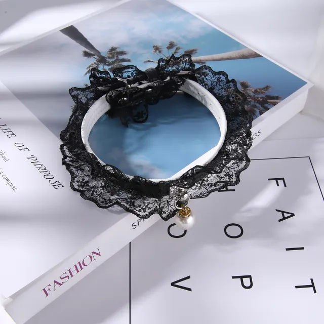 Pet cat bell black and white lace wedding ring Black - Shop at LoveMi