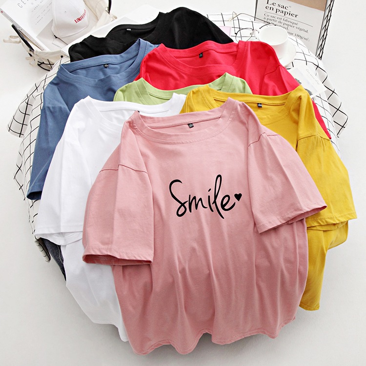 Letter printed summer cotton ladies t-shirt