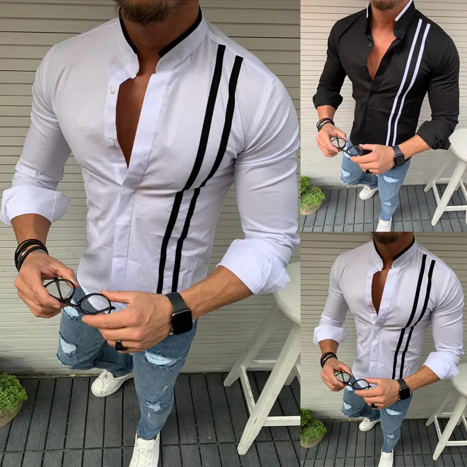 Solid color striped colorblock long sleeve shirt