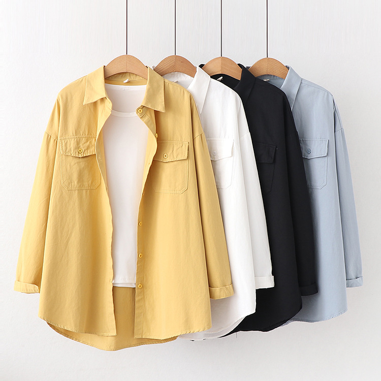 Solid color double pocket top shirt