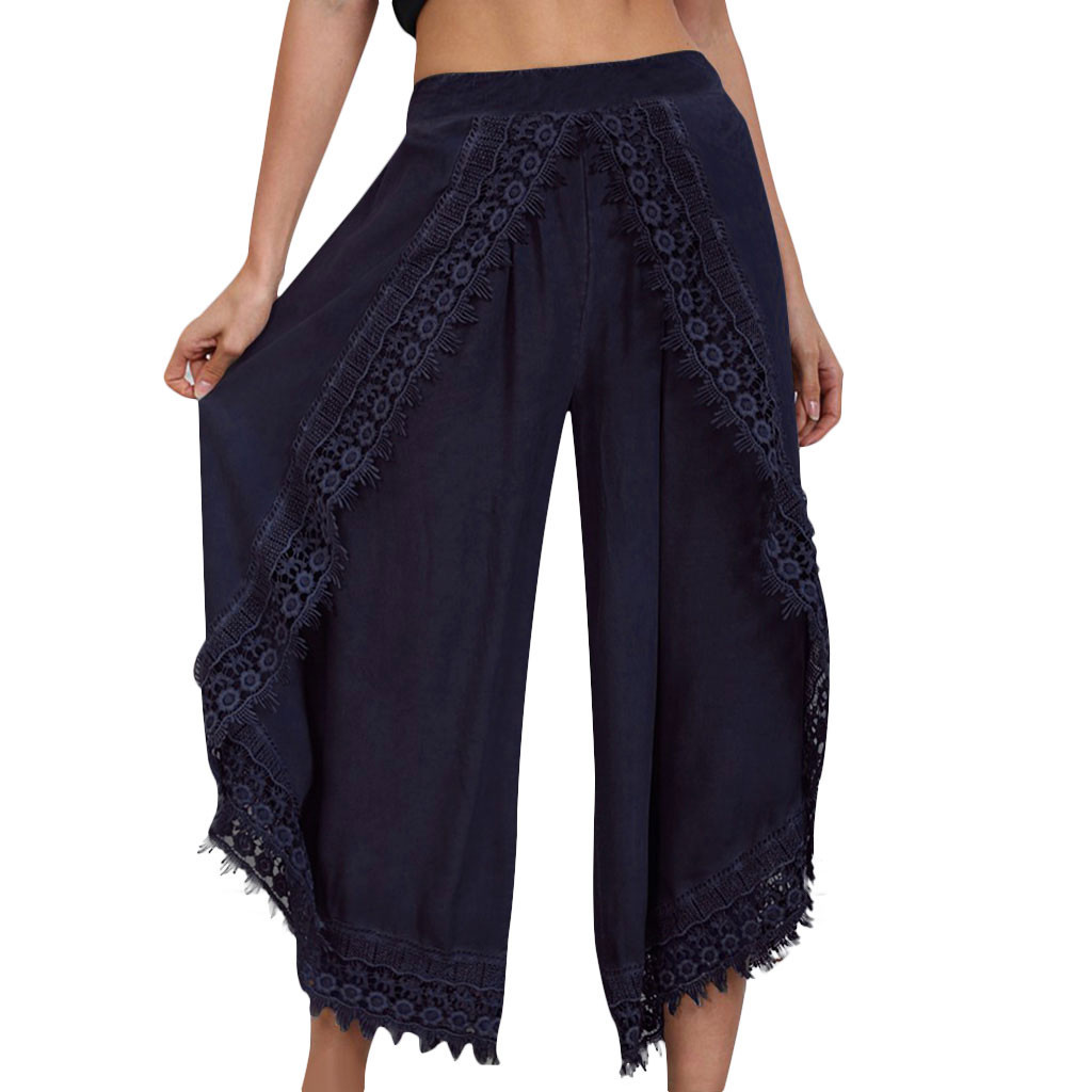 Lace fashion wide leg pants Navy Blue - Shop at LoveMi