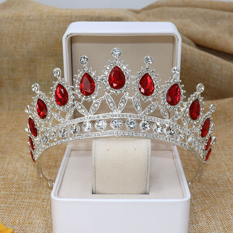 Korean bridal headdress princess headband Silver Red - Shop at LoveMi