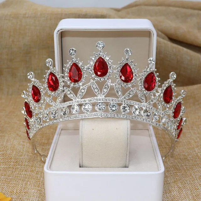 Korean bridal headdress princess headband Silver Red - Shop at LoveMi