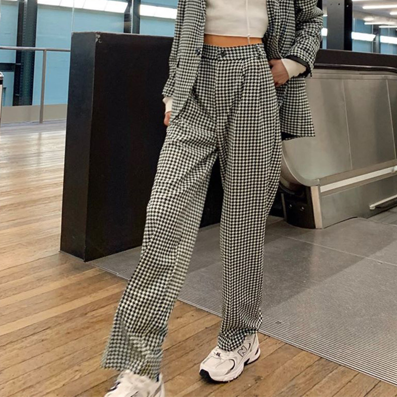 Fashion lattice straight suit pants