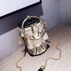 Luxury Handbag Women Bag Designer Retro Weave Feather Tassel lady Shoulder Bag - Beige - View 1