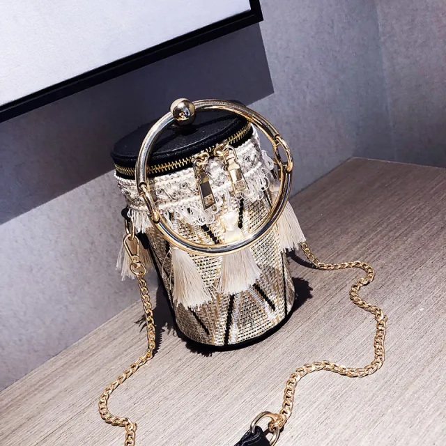 Luxury Handbag Women Bag Designer Retro Weave Feather Tassel lady Shoulder Bag Beige - Shop at LoveMi